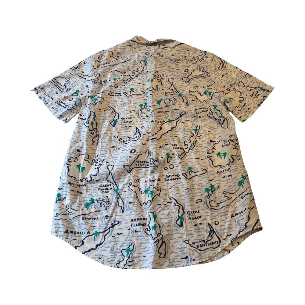 Vineyard Vines Mens Slim Fit Murray Shirt Island Map Print White Blue Medium - Picture 3 of 3
